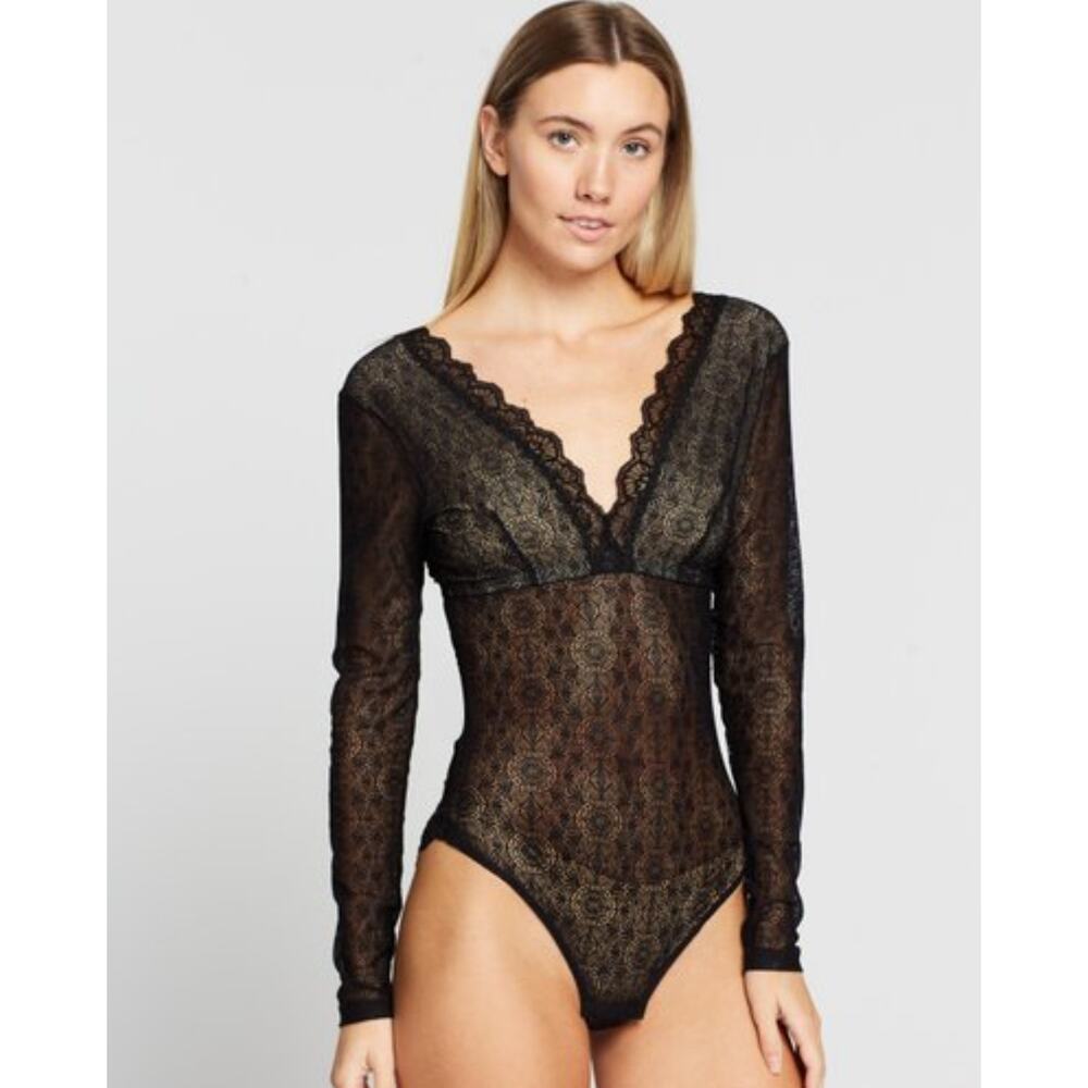 Underprotection XS Black Lace Long-Sleeve Bodysuit